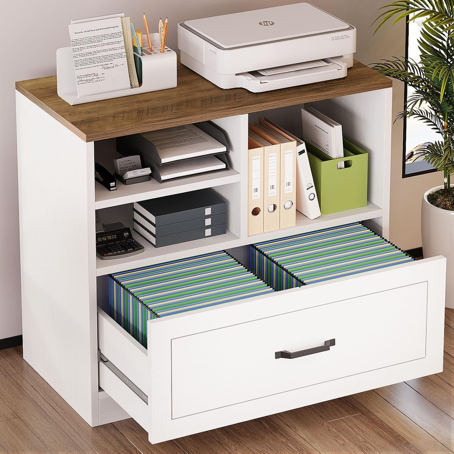 White Oak File Cabinet 83cm Farmhouse Lateral Drawer Printer Stand