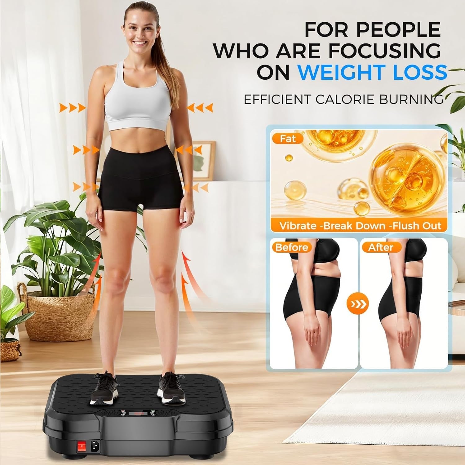 Black Vibration Plate Exercise Machine Lymphatic Drainage 250 Speeds 450lb
