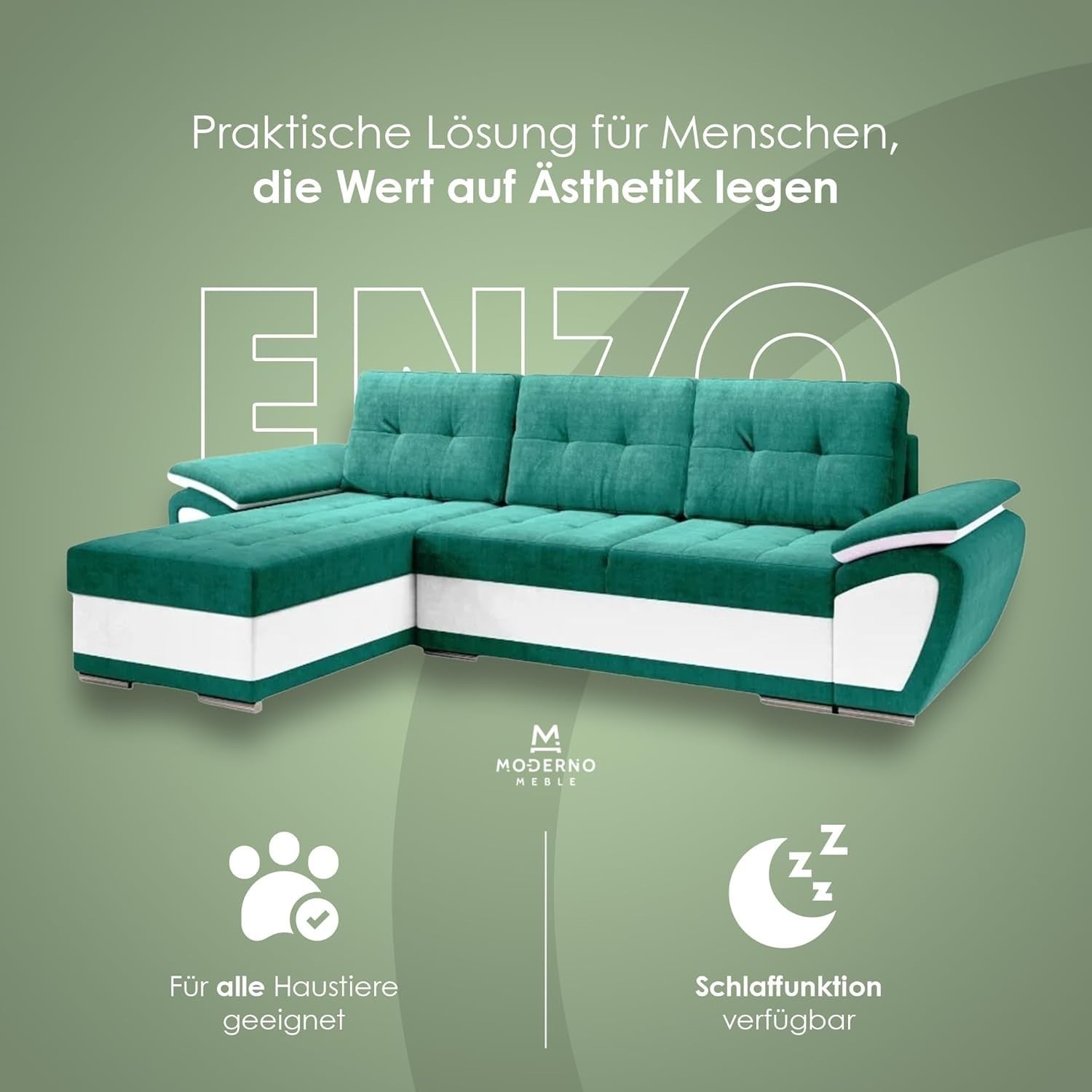 L Shape Corner Sofa Bed with Storage, Modern Convertible Sleeper, Turquoise