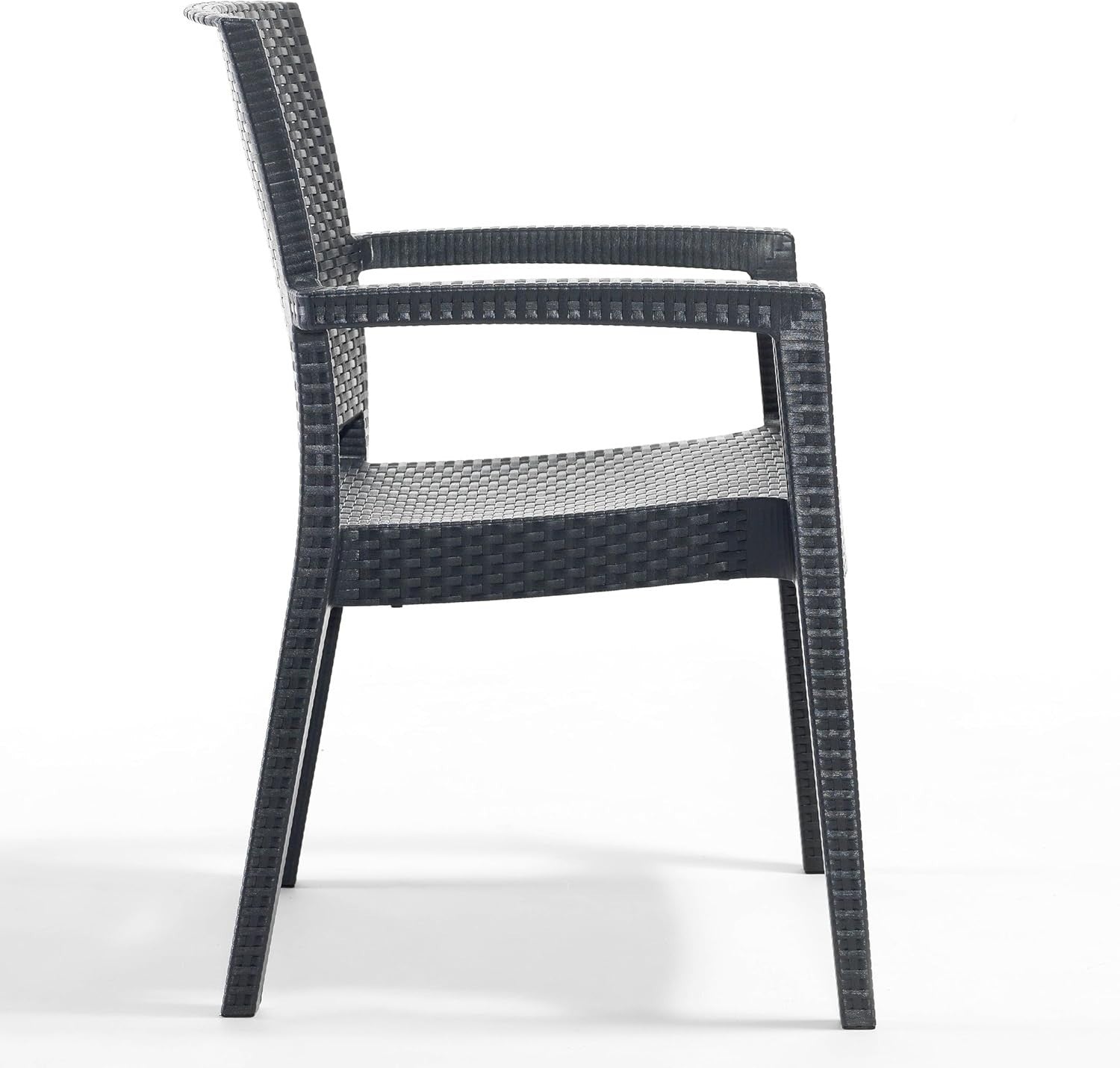 Set of 2 Stackable Rattan Effect Arm Chairs Indoor Outdoor Patio Seating