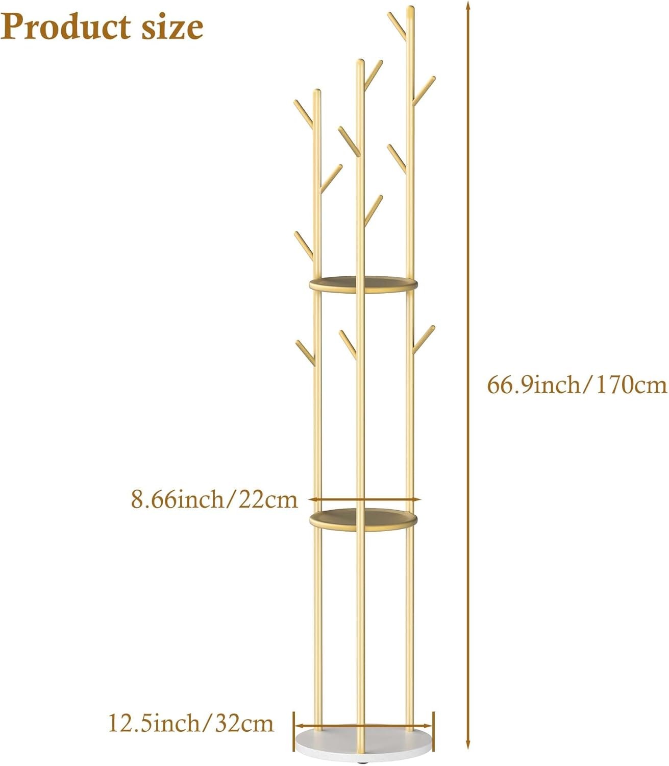 Modern Gold Metal Coat Rack with Shelves | Freestanding Hall Tree Organizer Stan