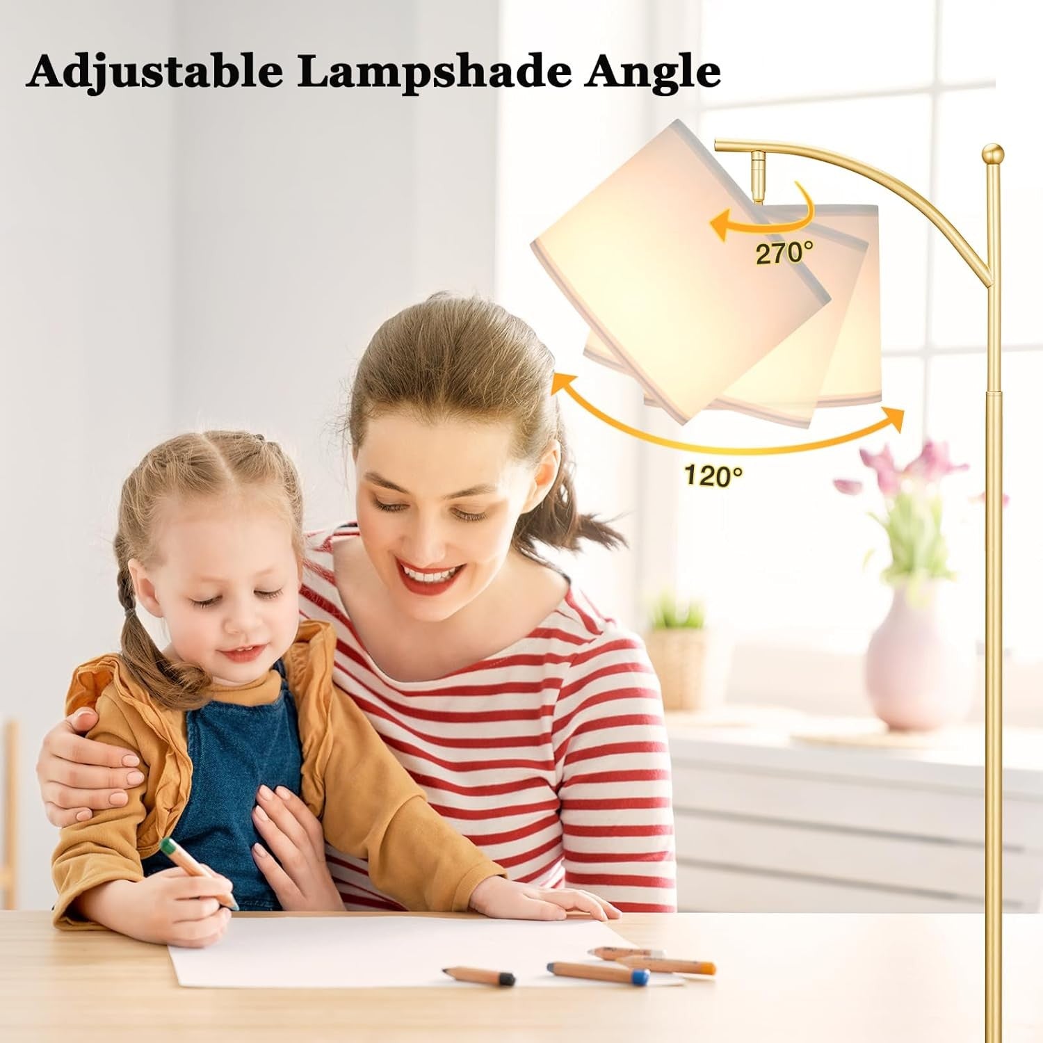 Gold Arc Floor Lamp Dimmable LED Remote Control Modern Standing Light