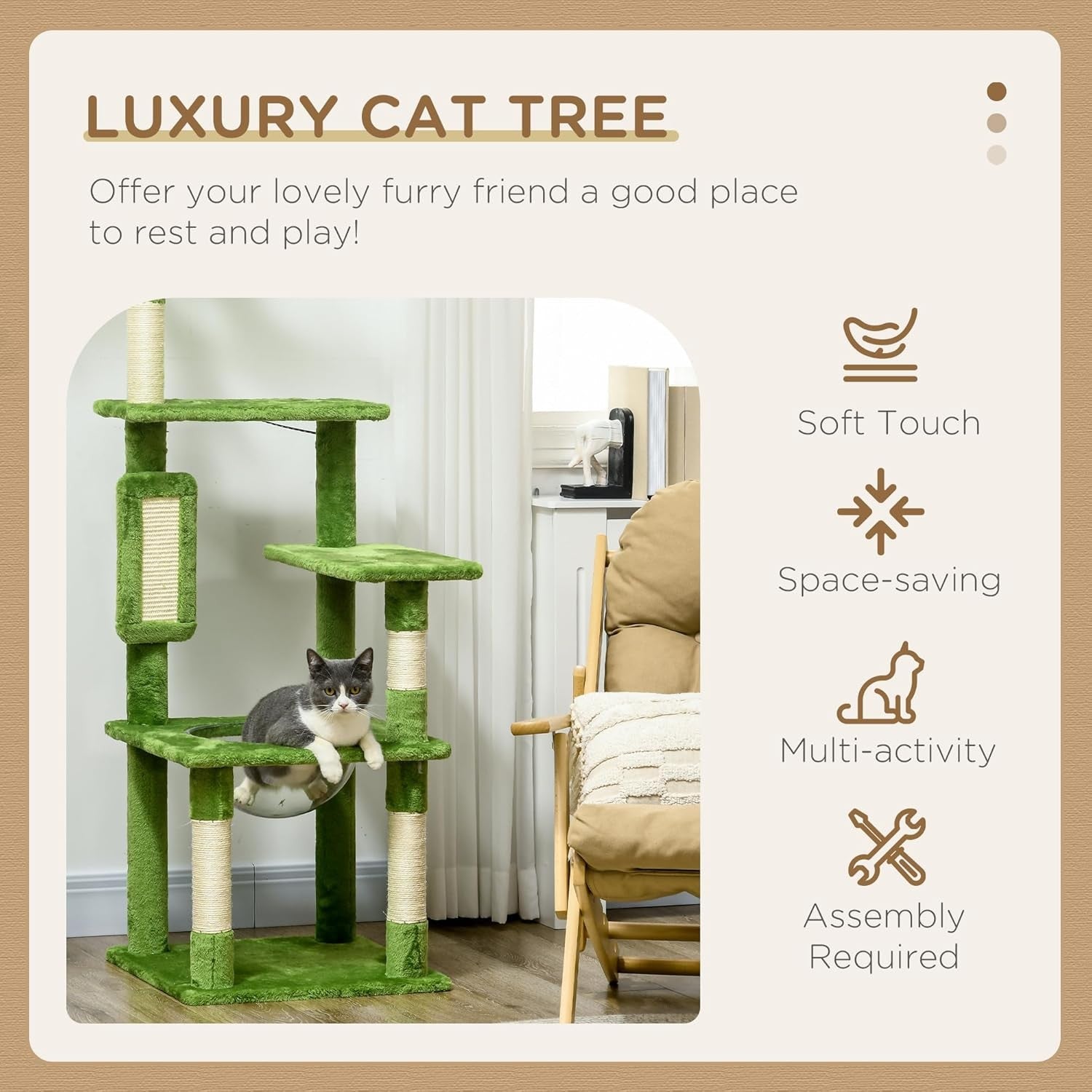 142cm Cat Tree Tower with Hammock Scratching Posts Multi-Level Indoor Play