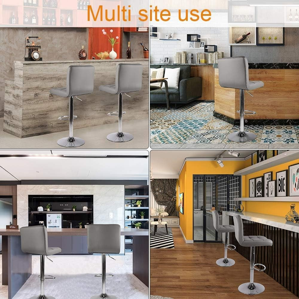 Adjustable Swivel Bar Stools Set of 2 Faux Leather Counter Chairs Grey