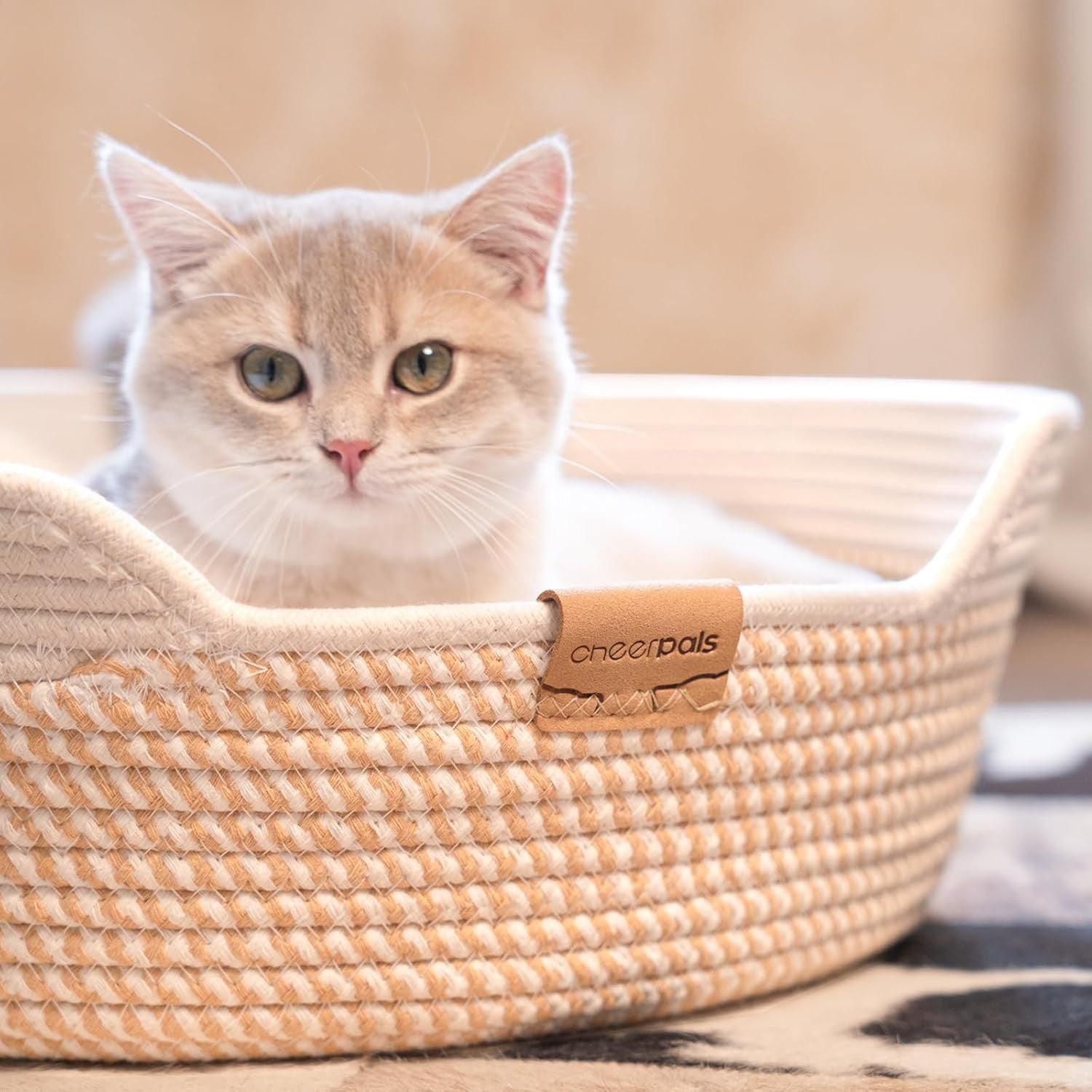 Washable Cat Bed Basket 47cm Cotton Rope Woven Cushion All Season