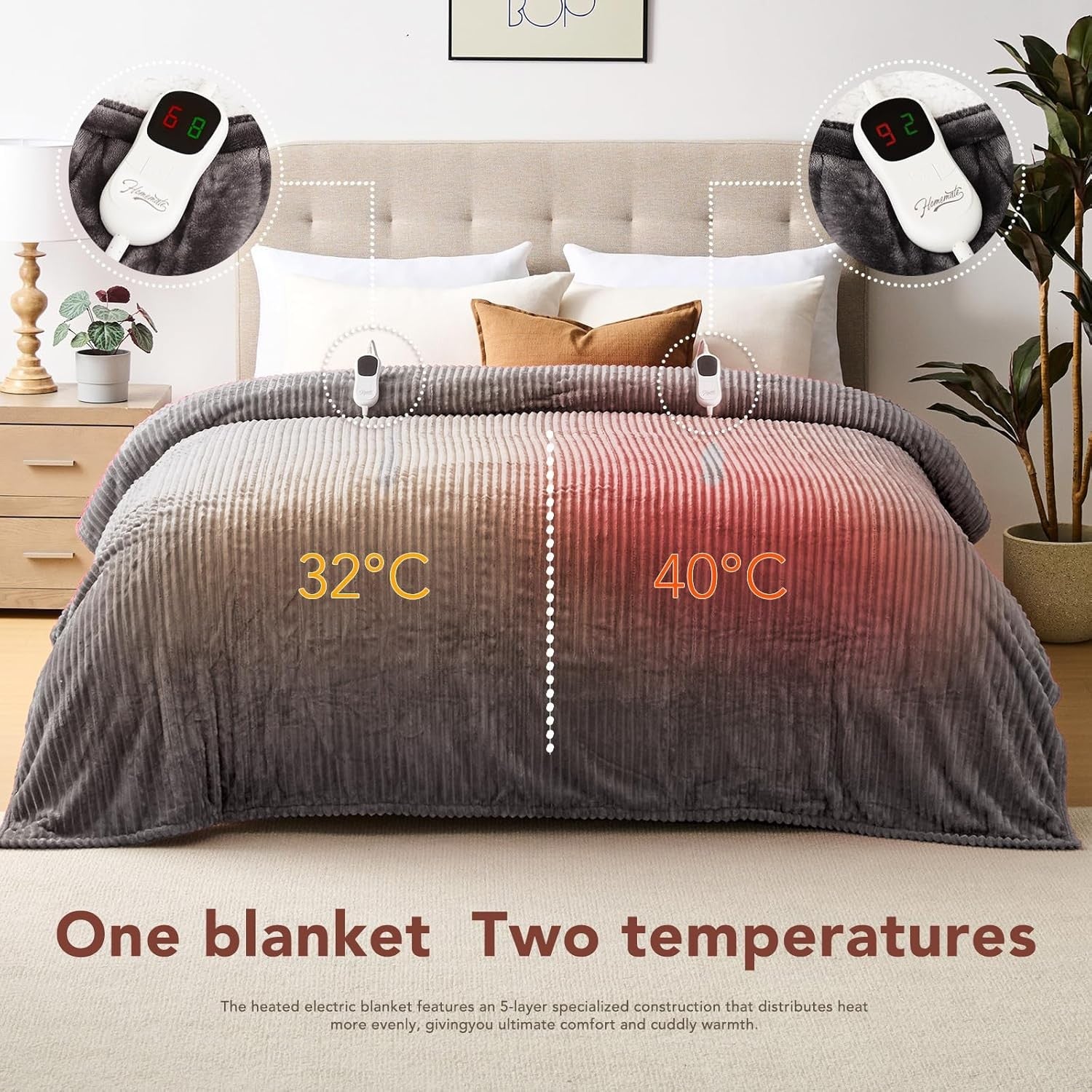 King Size Electric Heated Blanket 10 Heat Auto Off Dual Control Sherpa 101x90