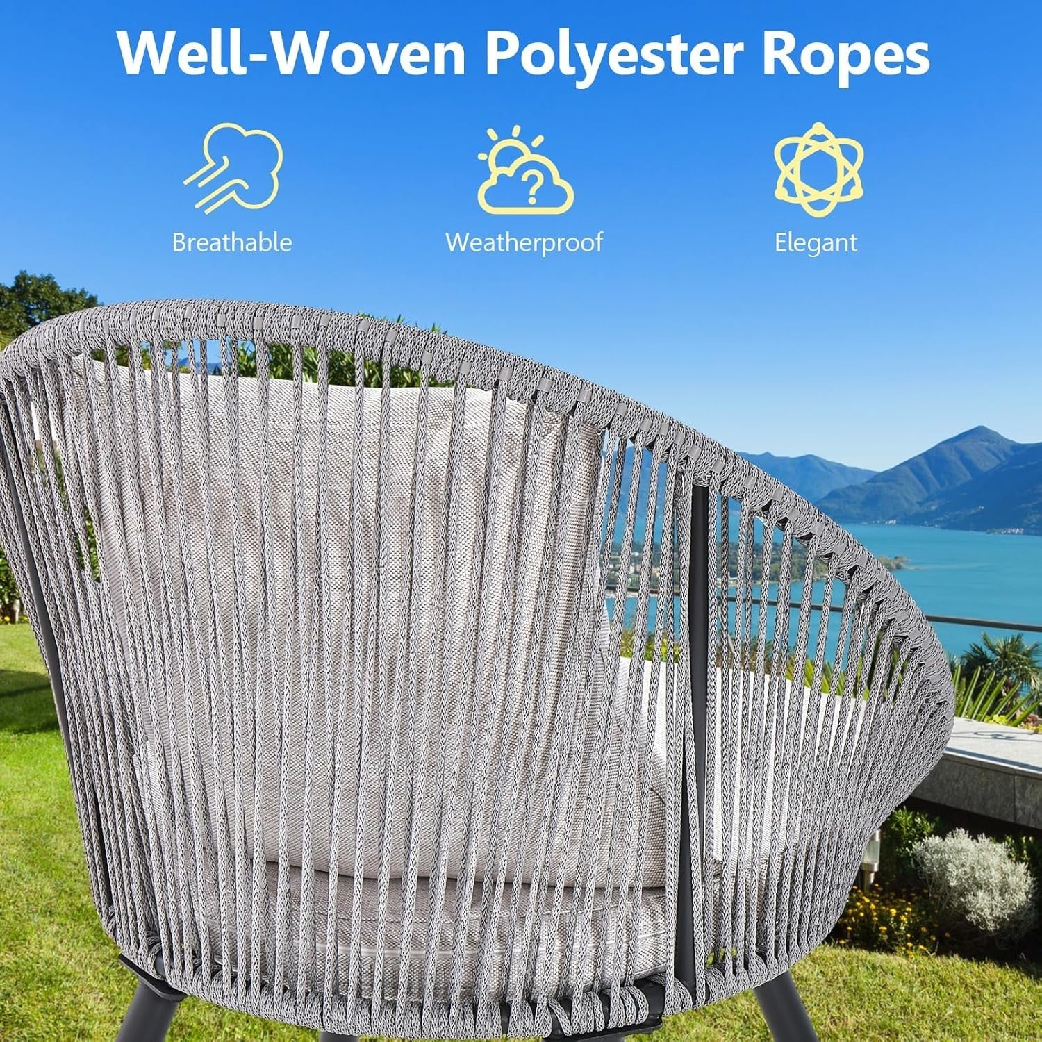 3pc Outdoor Rattan Bistro Set Chairs & Glass Table for Patio Garden
