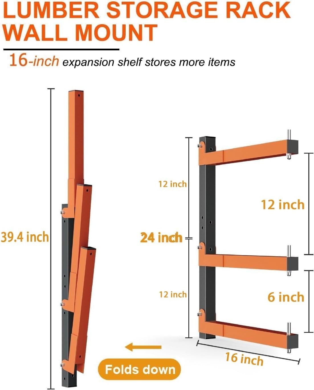 Wall-Mount Wood Storage Rack 2-Pack Black & Orange 61D x 40.6W x 61H cm