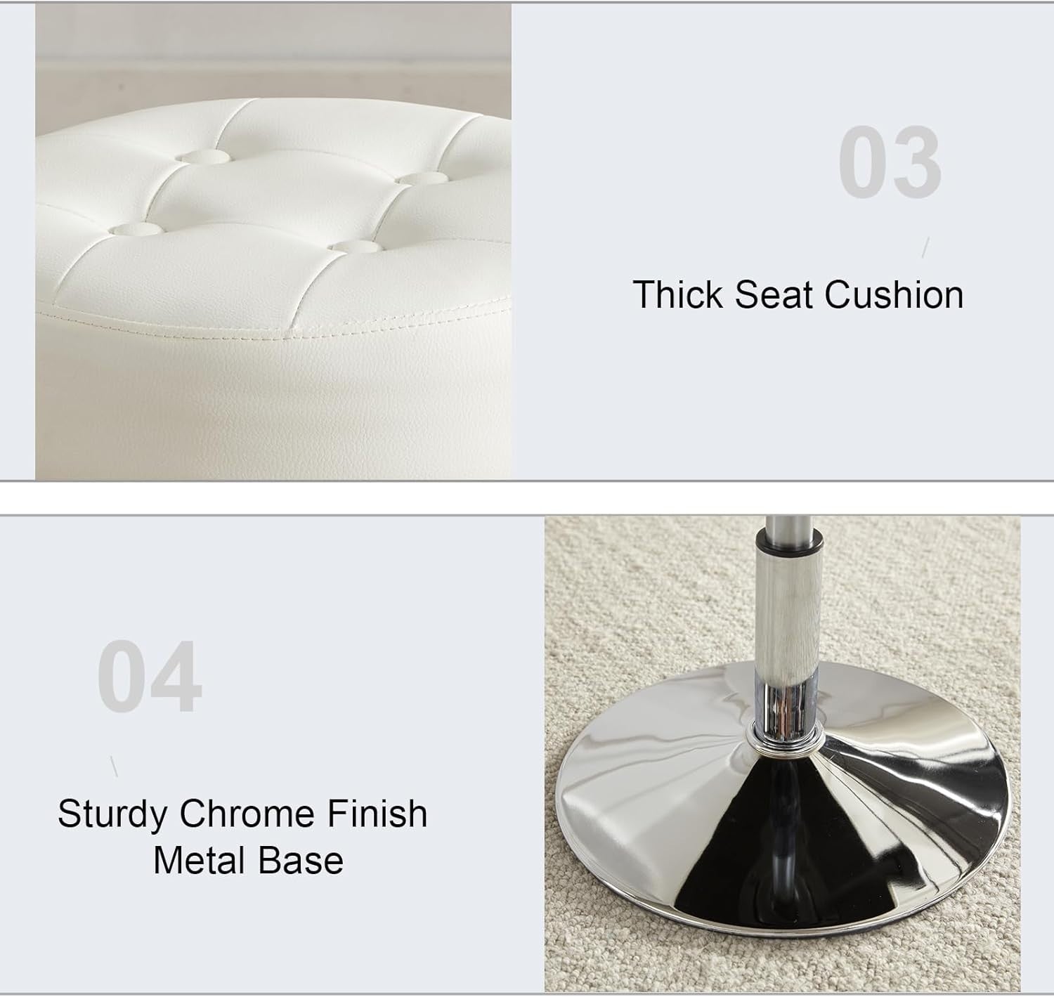 White PU Leather Swivel Vanity Stool – Adjustable Tufted Round Makeup Chair