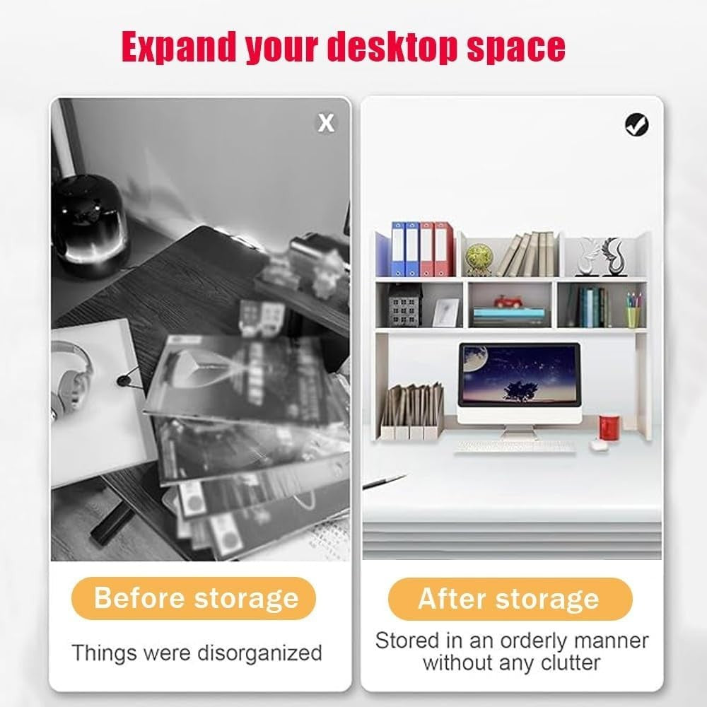 White 7-Cubby Desk Hutch Organizer Desktop Bookshelf for Dorm Office 70×20×70cm