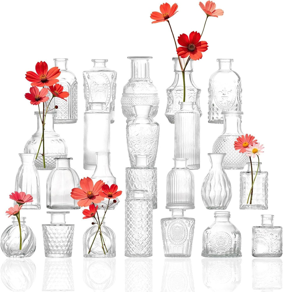 24 Glass Bud Vase Set Mini Clear Vases Wedding Table Decor Bulk Pack
