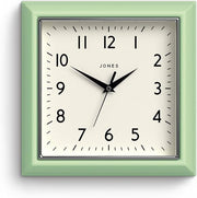 Green Retro Square Wall Clock 25cm Silent Quartz Easy Read Modern Kitchen Office