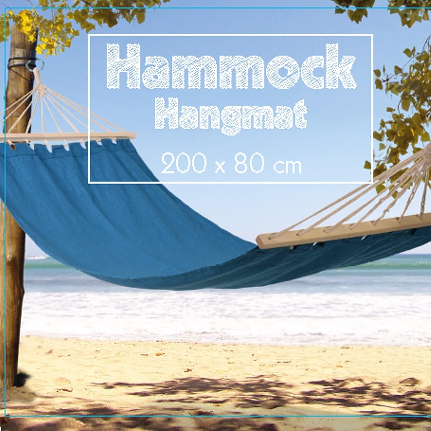Blue Canvas Garden Hammock | Strong Hanging Swing Bed for Outdoor Relaxing