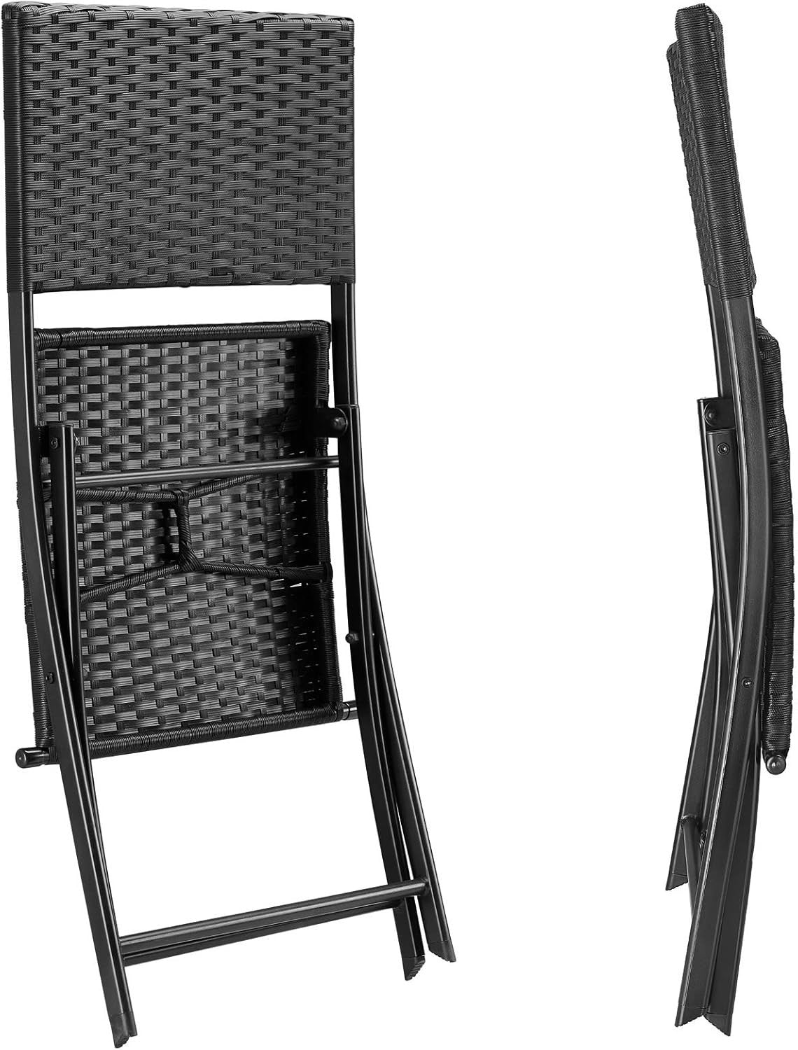 Black Folding Rattan Chairs Set of 2 Weatherproof Patio Balcony Bistro Seats
