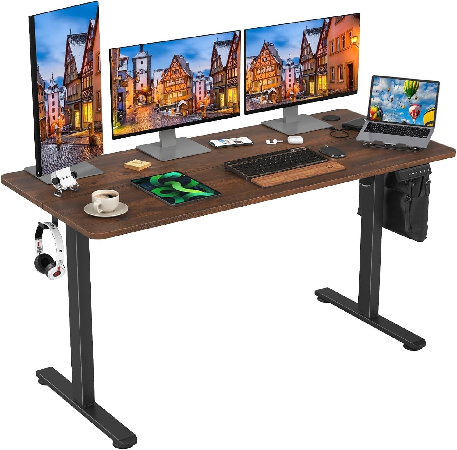 Reddish Brown Electric Standing Desk 140x60cm Adjustable Sit Stand Table