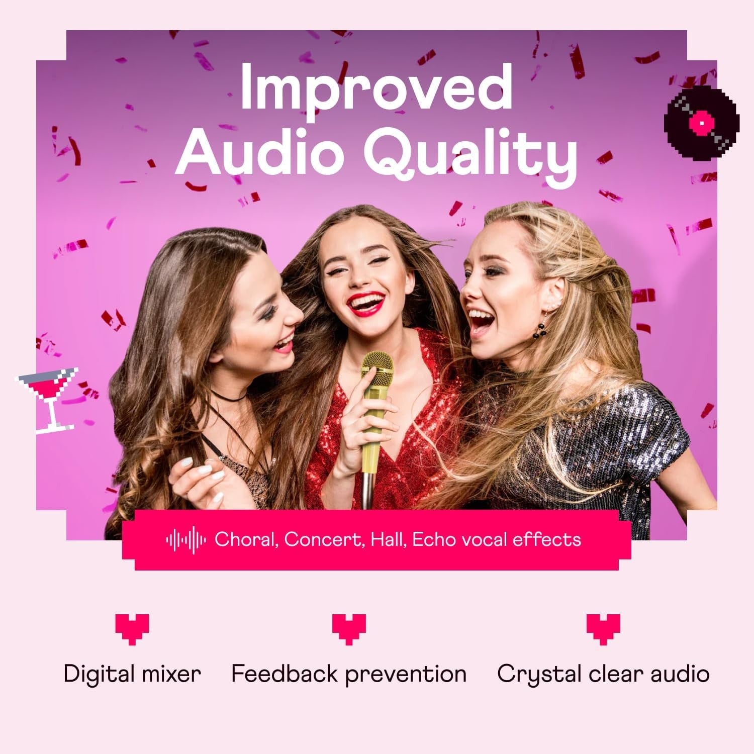 Lucky Voice Karaoke Machine Bluetooth 10,000 Songs Adults Kids Rose