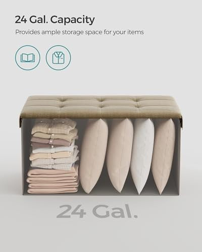 Camel Brown Folding Ottoman Bench 76cm Storage Seat Linen Footstool 89L Box