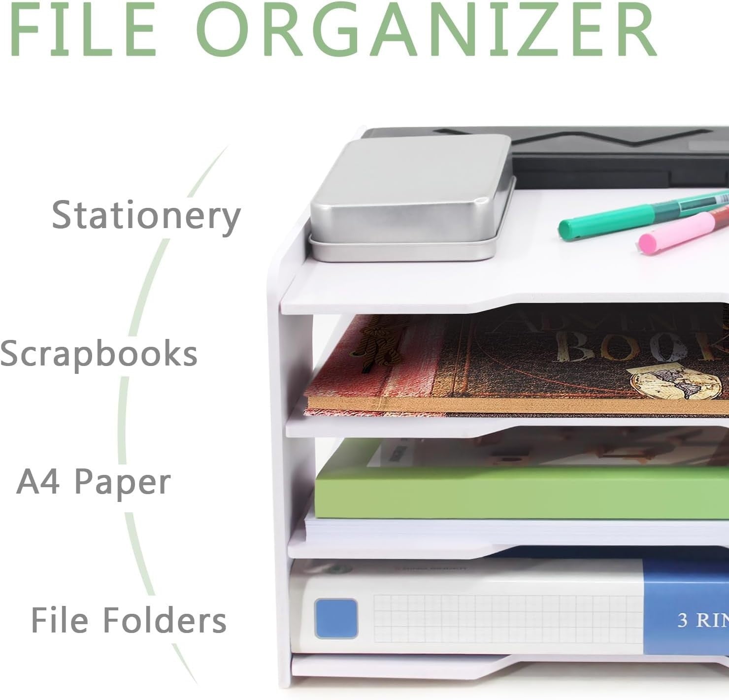12x12 Scrapbook Paper Organizer 4 Tier Desktop Storage Stackable White