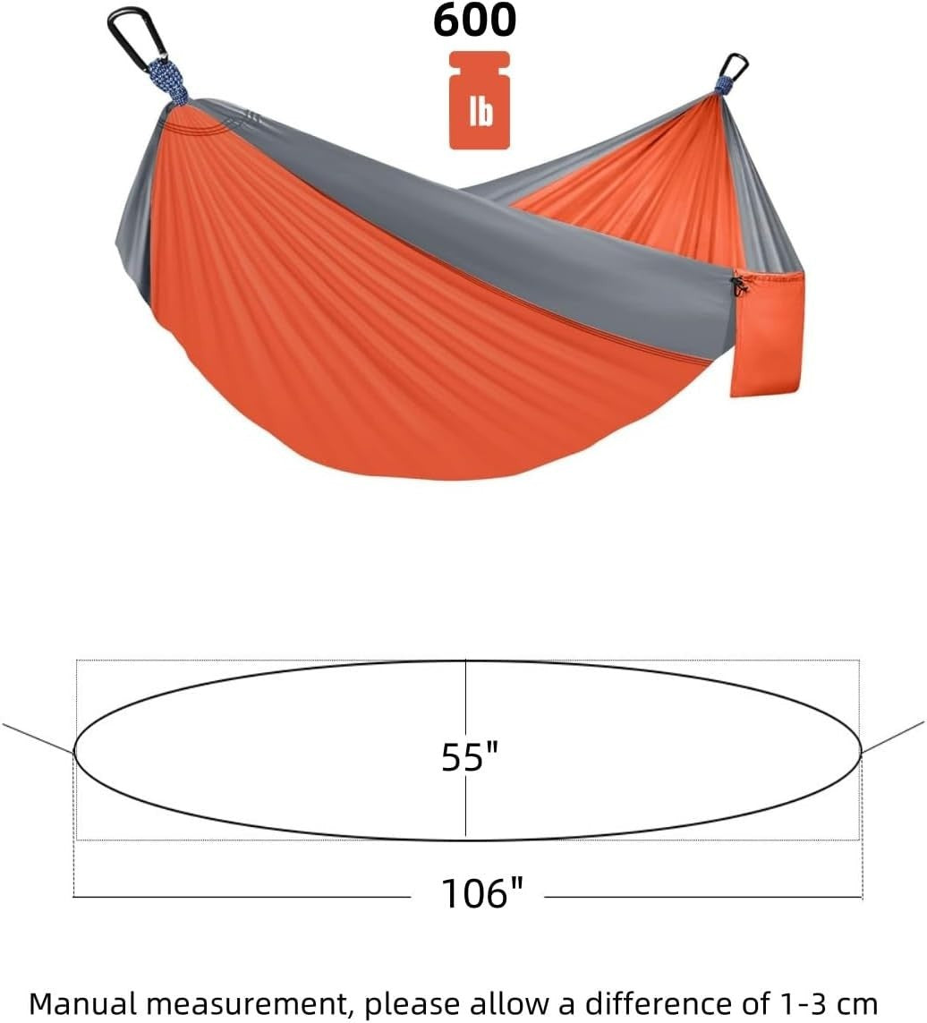 Double Camping Hammock 2-Person 600lb Heavy Duty Portable Outdoor Orange & gray