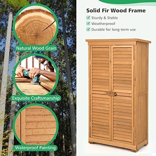 Wooden Garden Storage Shed Outdoor Tool Cabinet with Shelves & Waterproof Roof