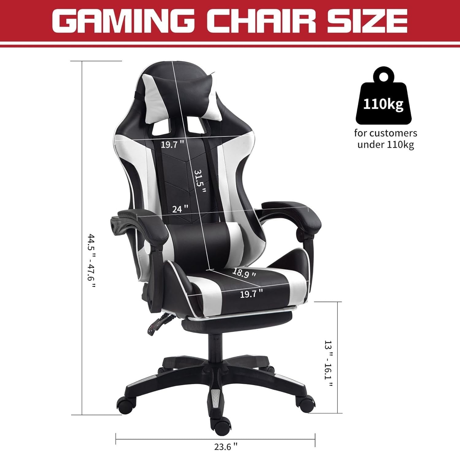 Ergonomic Gaming Chair Reclining Footrest Swivel PU Leather
