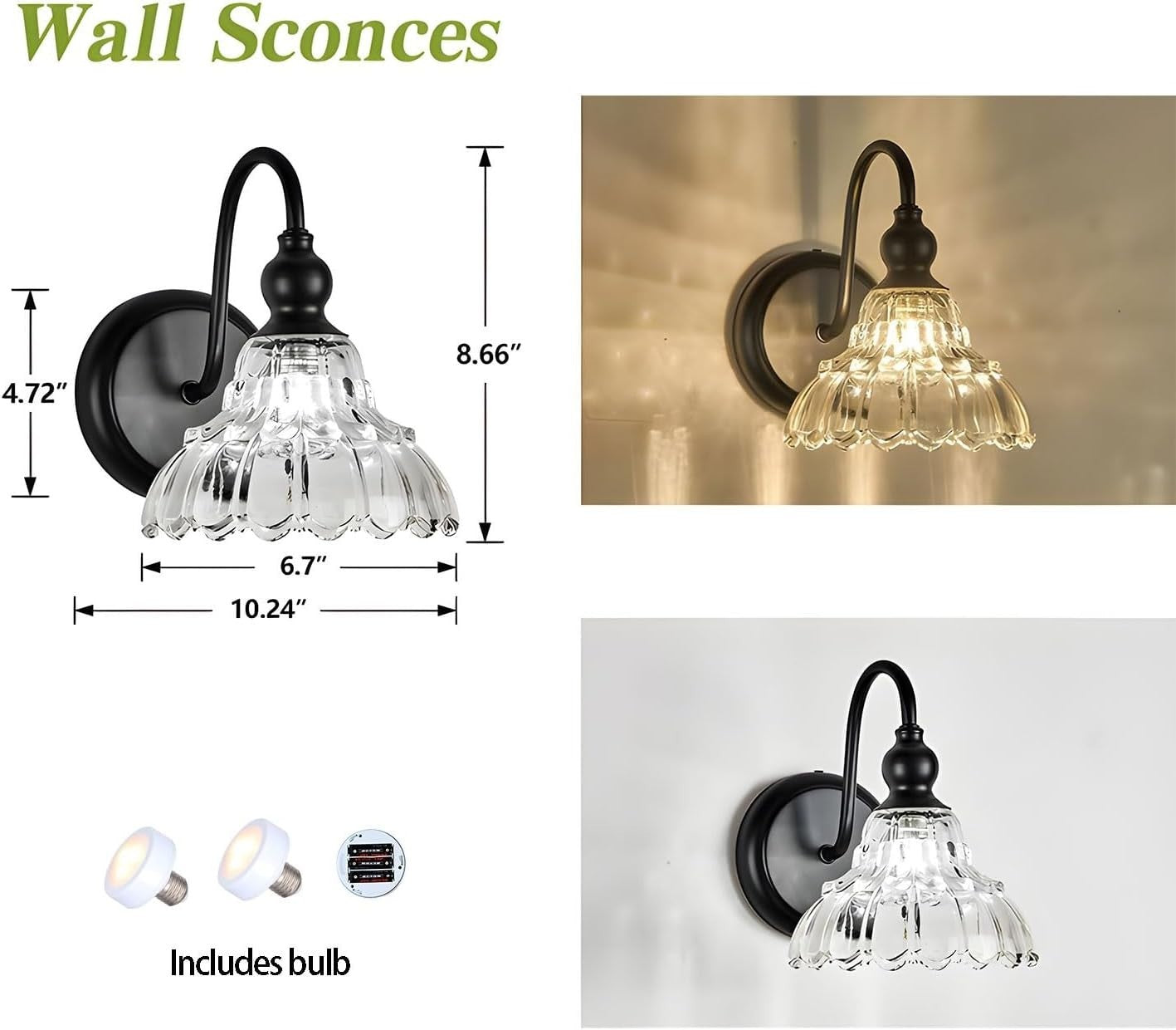 Wireless Battery Wall Sconces Set of 2 with Remote & Dimmable LED Lights