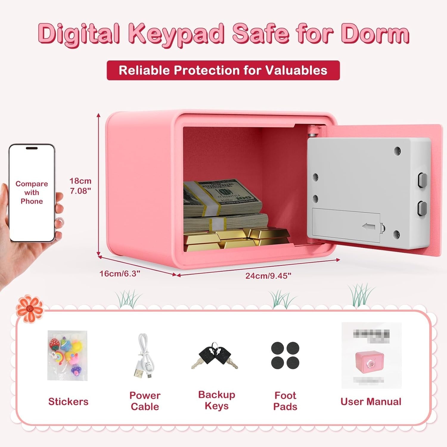 Kids Mini Safe Box Electronic Money Bank Keypad Lock Piggy Bank Pink