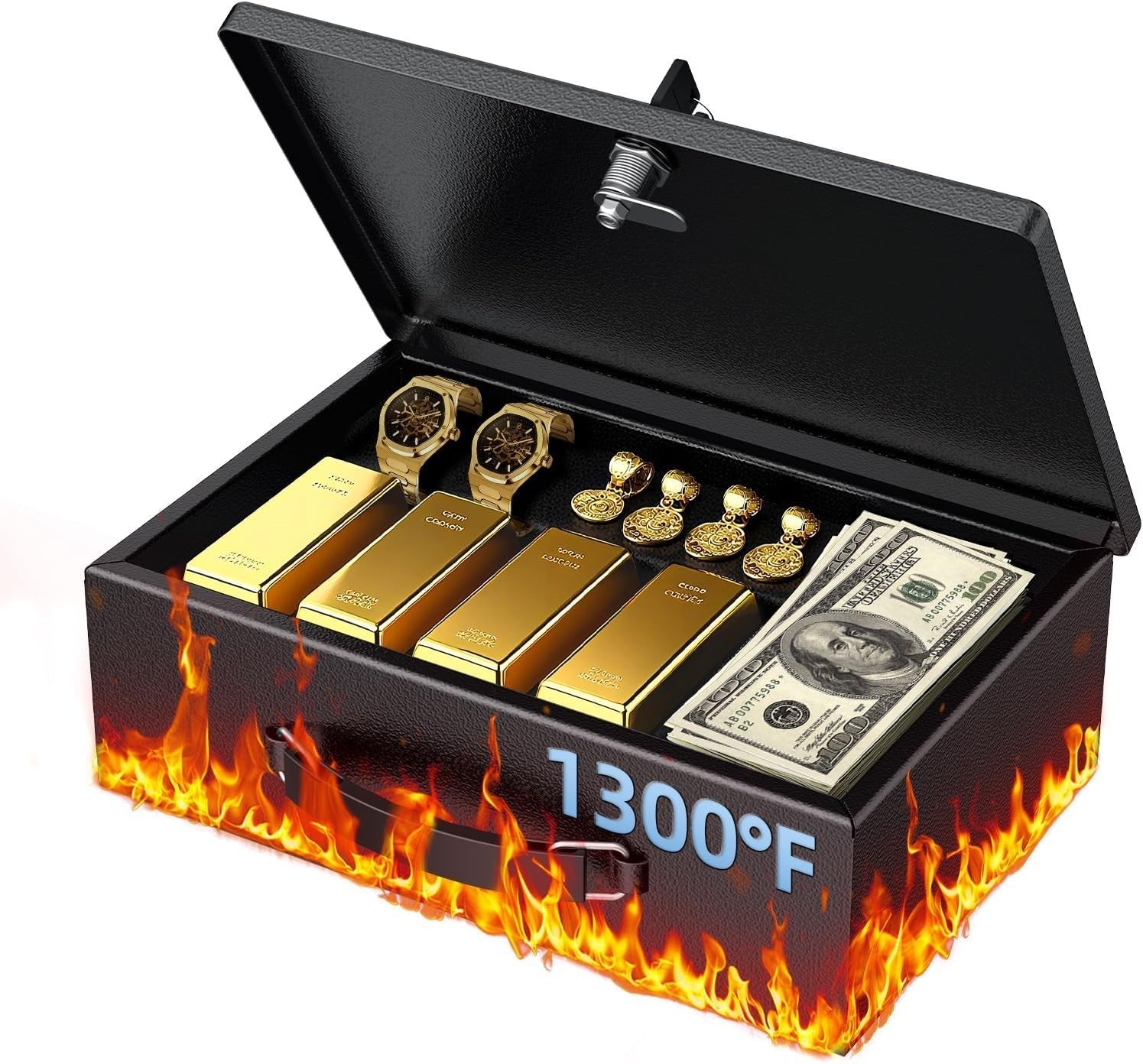 Fireproof Document Box Key Lock Water Resistant Cash Passport Chest