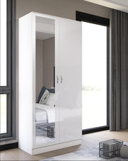 White Mirrored 2 Door Wardrobe Soft Close Doors Scratch Resistant 180cm
