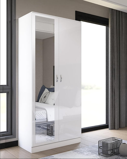 White Mirrored 2 Door Wardrobe Soft Close Doors Scratch Resistant 180cm