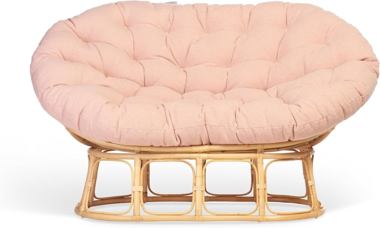 Blush Pink Double Papasan Rattan Lounge Chair Indoor 2 Seater Deep Cushion