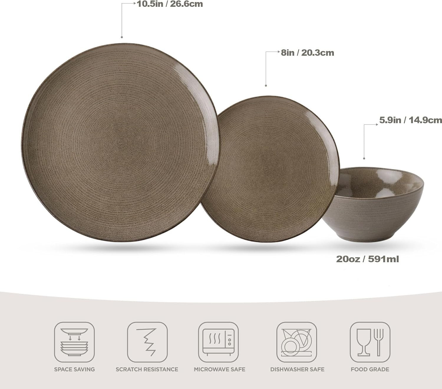 12pc Stoneware Dinnerware Set Plates Bowls Dark Olive Service for 4