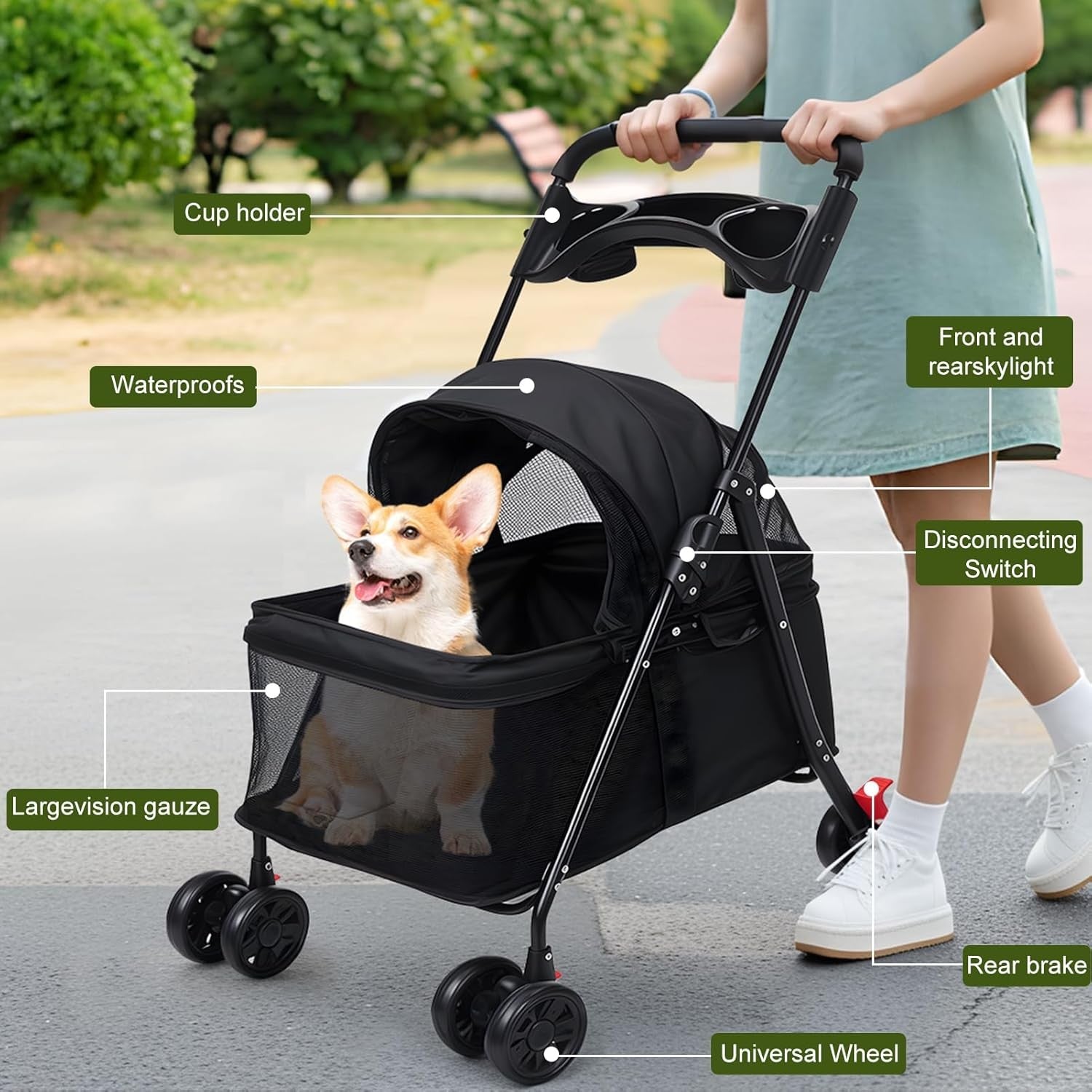 Pet Stroller for Small Medium Dogs Cats Foldable 4 Wheel Travel Pushchair