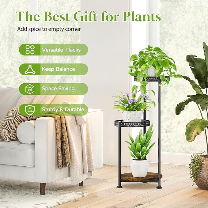3 Tier Metal Plant Stand Black Indoor Outdoor Corner Flower Pot Display Rack
