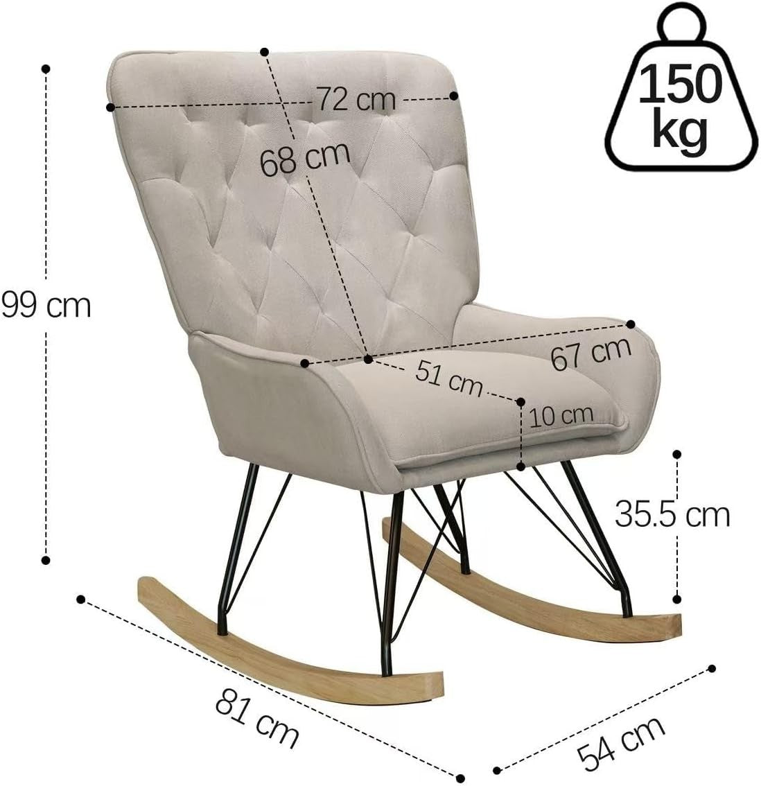Comfortable Velvet Rocking Chair with Wooden Base for Living Rooms