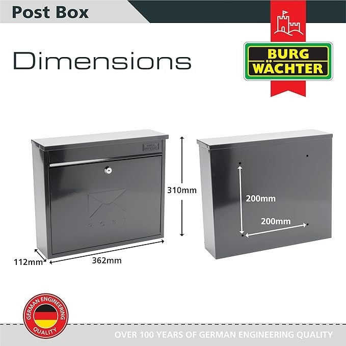 Wall Mounted Lockable Steel Post Box Weatherproof Secure Mailbox Anthracite