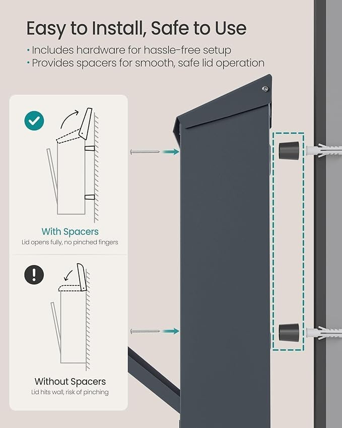 Wall Mounted Post Box Secure Lock Rust-Resistant Steel Mailbox Anthracite Grey