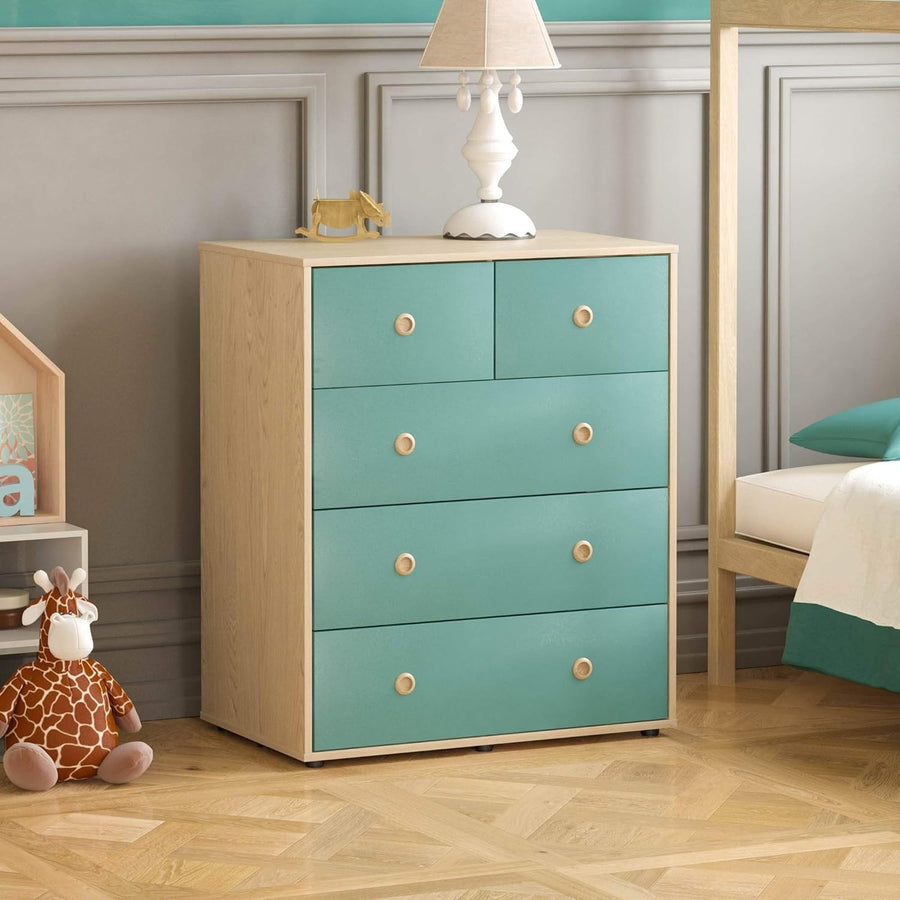 5 Drawer Chest Modern Bedroom Storage Cabinet Kids Furniture Blue Oak