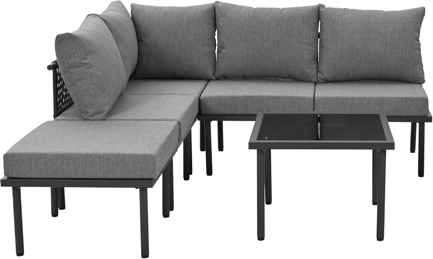 Modern Outdoor Garden Corner Sofa Set 6-Seater w/ Cushions & Table