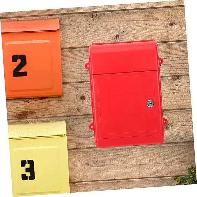 Lockable Wall Mount Mailbox Red – Secure Outdoor Post Box Polypropylene Bin