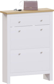 Modern 2-Door Shoe Cabinet with 2 Drawers – Slim White & Oak Storage