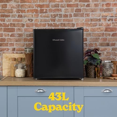 43L Tabletop Mini Fridge Compact Black with Freezer & Reversible Door