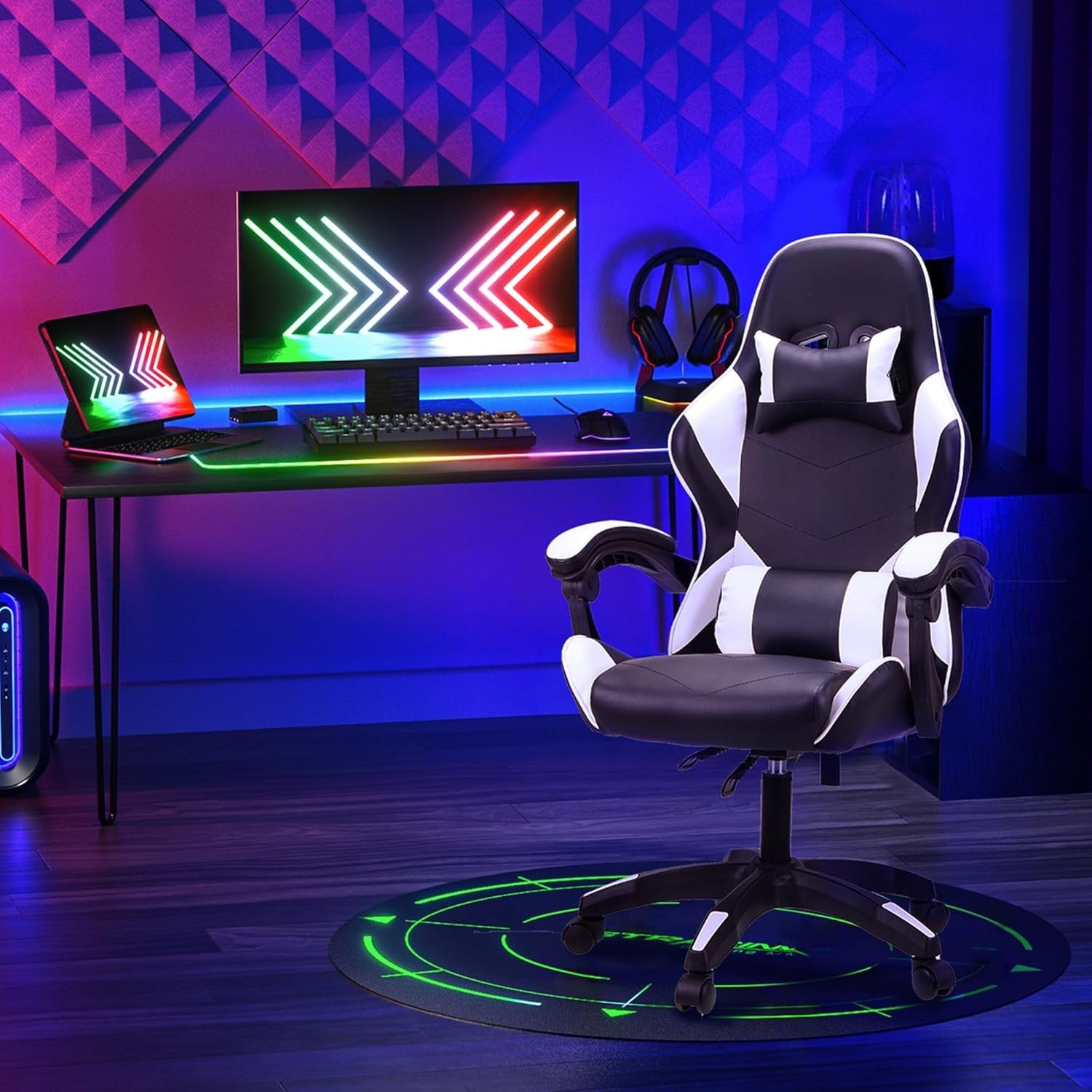 Ergonomic Gaming Chair High Back Swivel Office Desk 150kg White