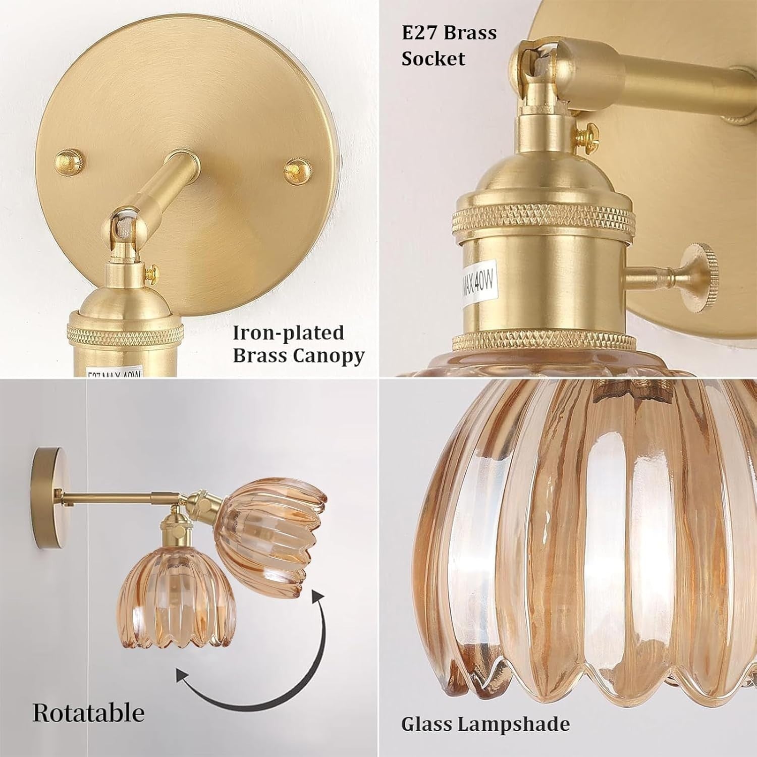 Set of 2 Rechargeable Wall Sconces with Remote, 12 Color Dimmable LED Lights