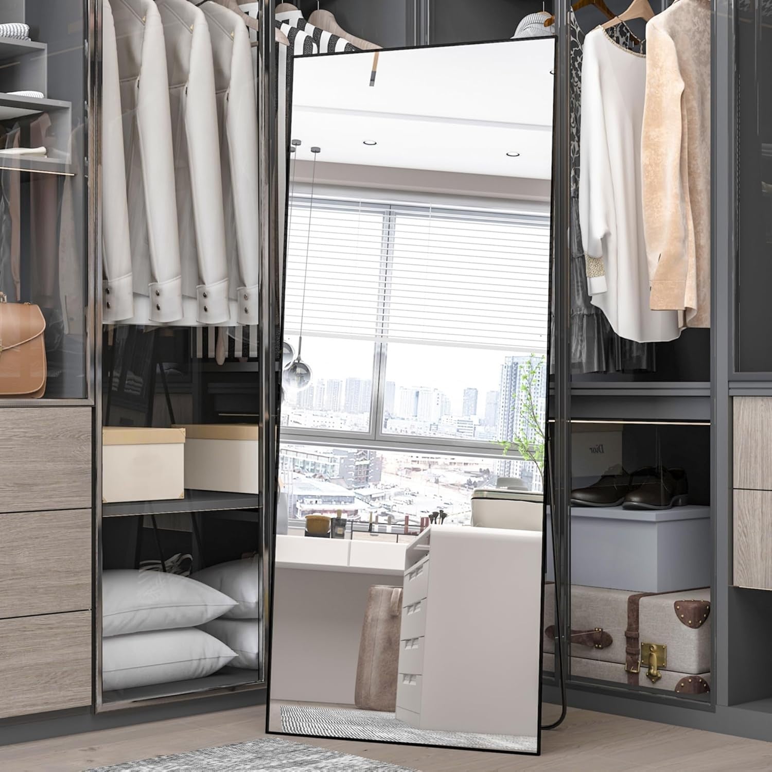 Large Full Length Floor Mirror 165x60cm, Stable Aluminum Frame, Shatterproof