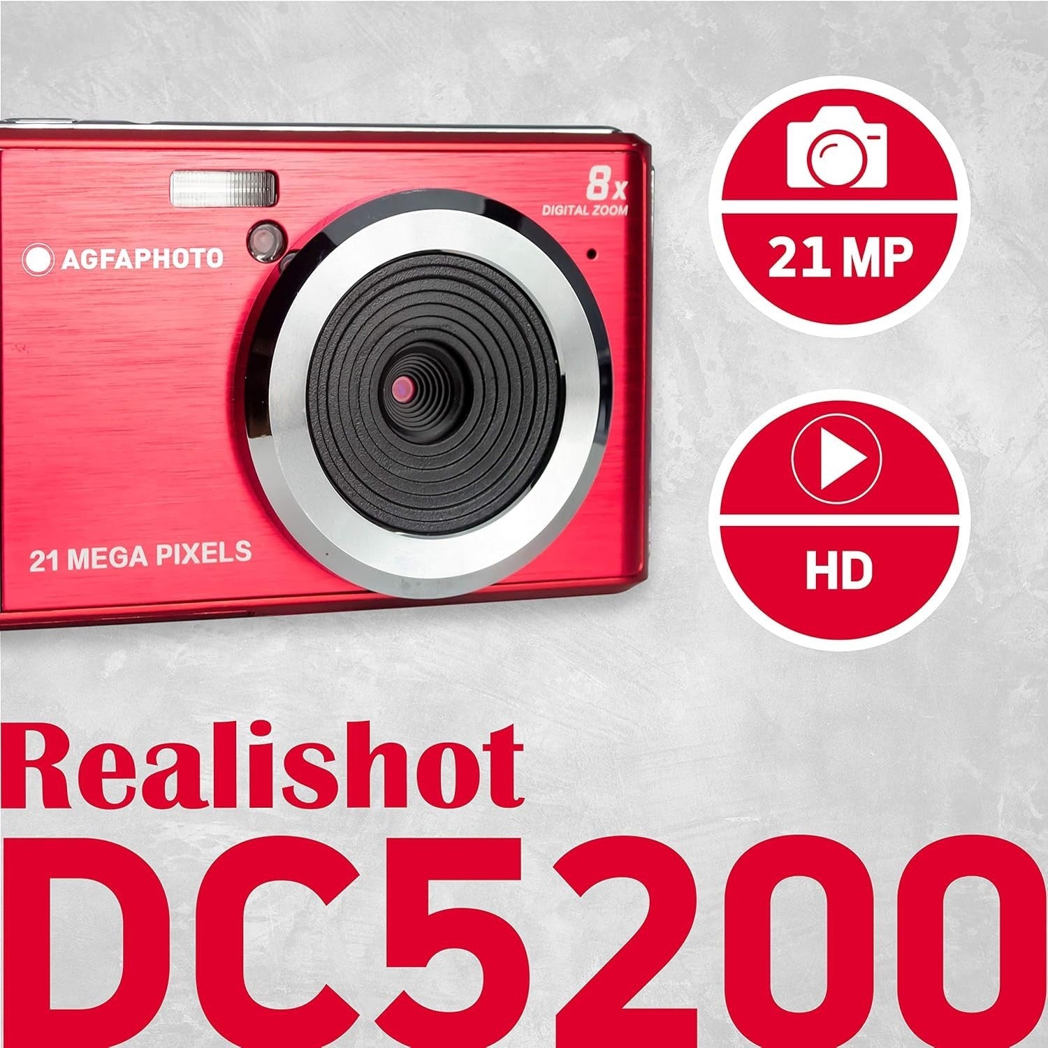 21MP Digital Compact Camera 8X Zoom HD Video LCD Screen Red