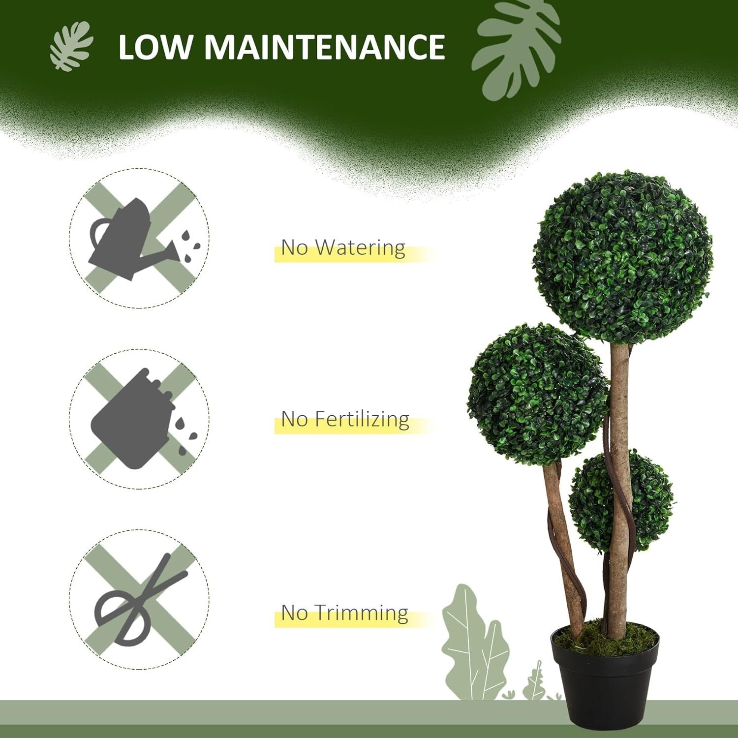 90cm Artificial Boxwood Triple Ball Topiary Tree in Weighted Pot Home Decor