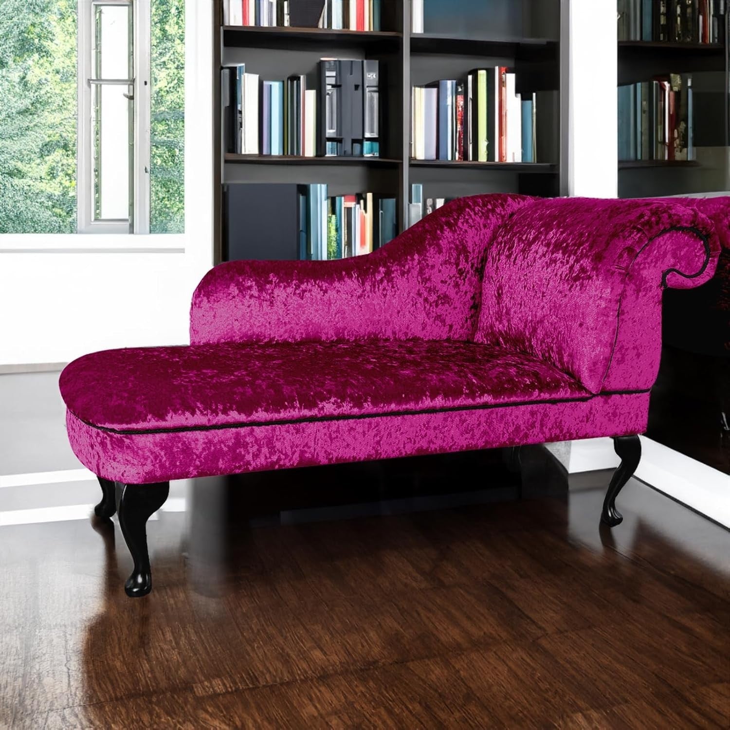 Shimmer Velvet Chaise Lounge Sofa Right Hand – Fuschia Pink, UK Handmade