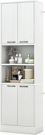 Tall Kitchen Cupboard Pantry Storage Cabinet 4 Door Open Shelves Freestanding