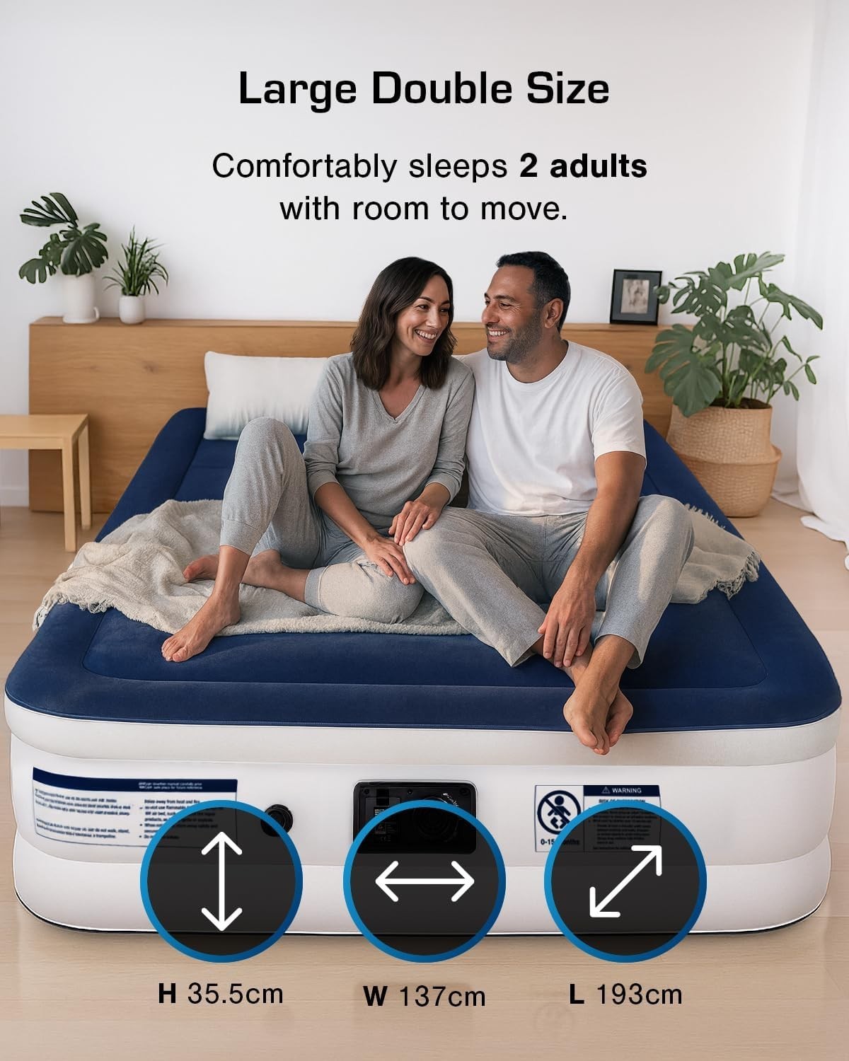 Double Self Inflating Air Bed Built In Pump Luxury Camping Guest Mattress